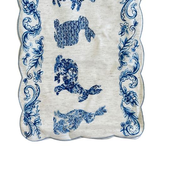 RACHEL ROY Blue Bunny Rabbit TOILE Easter Table Runner 14x90 New - Picture 10 of 16